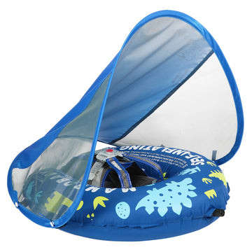 Mambobaby Self-Inflating Baby Swim Float With Canopy, Newest Compressible Folding Pool Baby Float, Upgrade Soft Waterproof Skin-