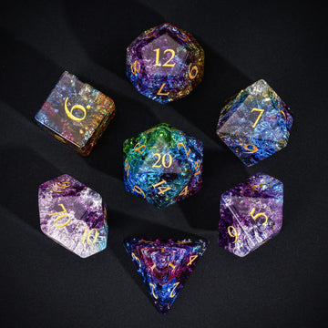 Udixi 7-Piece Glass Dice Set, Iridescent Dream Effect Polyhedral D&D Dice For Dungeons And Dragons, Rpg, Tabletop Games (Multico