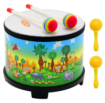Crafteem Floor Tom Drum For Kids 8-Inch Percussion Instrument Music Drum With 2 Mallets And Color Maracas For Baby Children Spec
