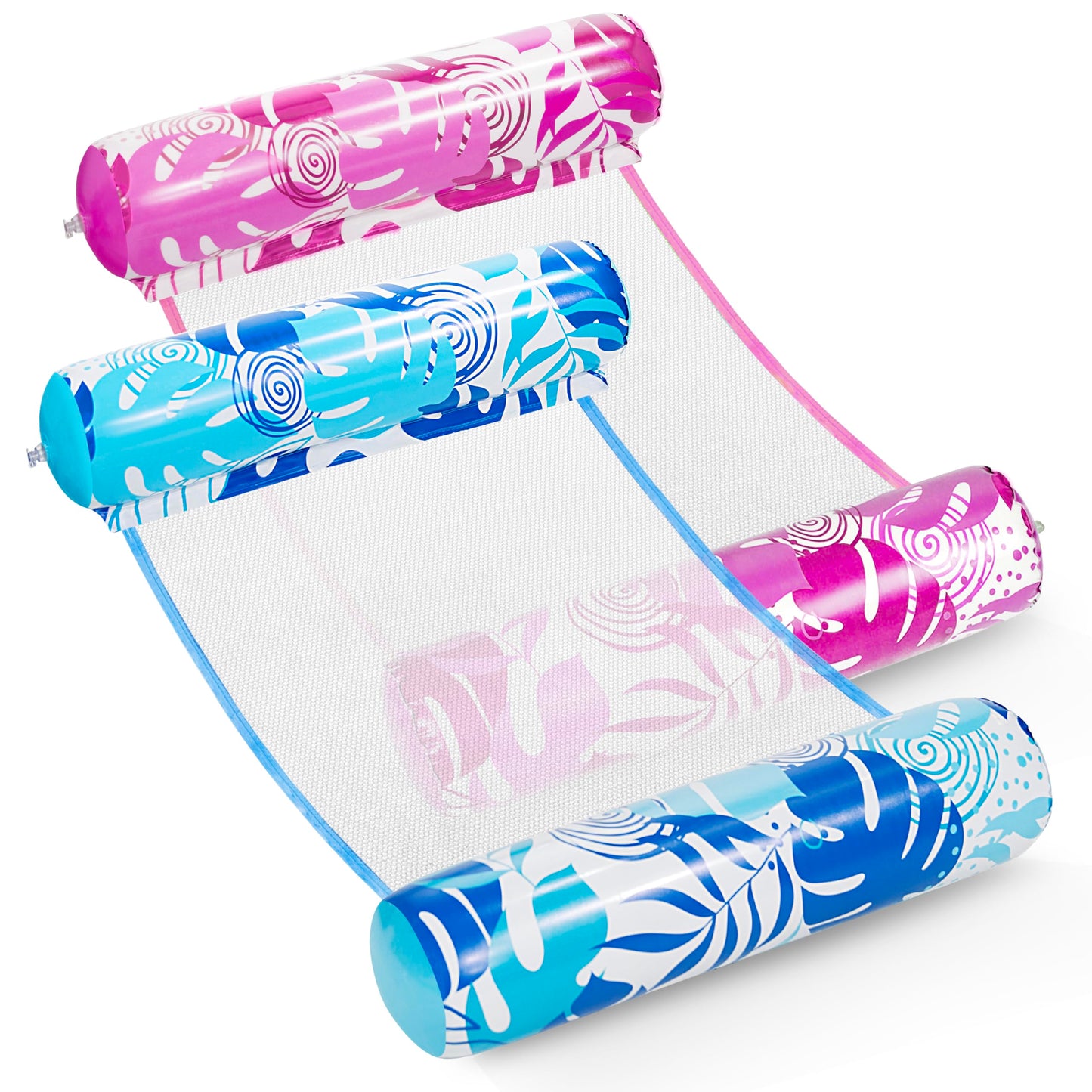 Sloosh 2 Packs Hammock Pool Floats Adults, 4-In-1 Multi-Purpose Inflatable Pool Floats Pvc Water Hammock Lounge Floaties (Blue&Pink)