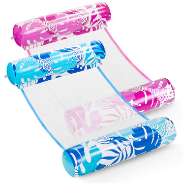 Sloosh 2 Packs Hammock Pool Floats Adults, 4-In-1 Multi-Purpose Inflatable Pool Floats Pvc Water Hammock Lounge Floaties (Blue&Pink)