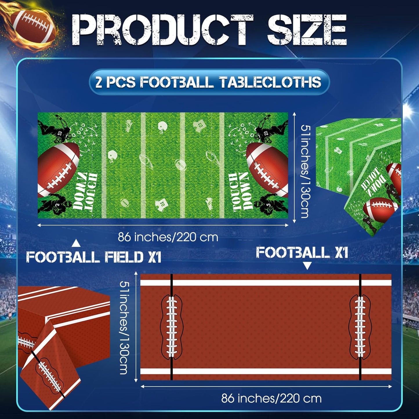Preboun 2 Pack Football Tablecloth Plastic Football Field Tablecloth Disposable Football Table Cover Football Party Decoration T