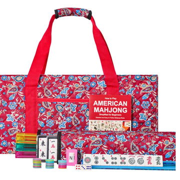 Jongyance American Mahjong Set, Mahjong Tiles Set, Red Bag, 166 White Tiles, 4 All-In-One Rack/Pushers (Ma Jong, Mah Jongg, Maji