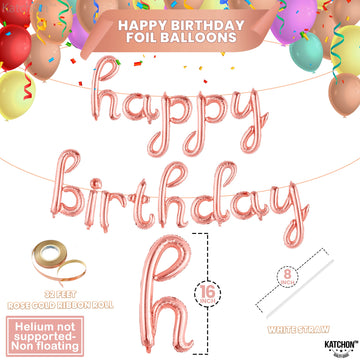Katchon, Happy Birthday Balloon Rose Gold - 16 Inch | Rose Gold Happy Birthday Sign, Rose Gold Happy Birthday Decorations For Women | Rose Gold Happy Birthday Banner For Rose Gold Party Decorations