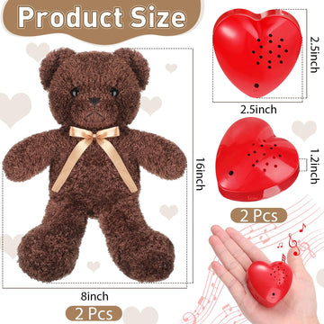 2 Pcs Bear Stuffed Animals With Voice Recorder Set, 60 Seconds Voice Sound Recorder Module 16 Inch Soft Plush Bear Cute Stuffed