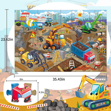 Jadeso 48 Pieces Jumbo Floor Puzzles For Kids Ages 3-5, Puzzle For Kid Ages 4-6, Construction Site Jigsaw Large Puzzles, Childre