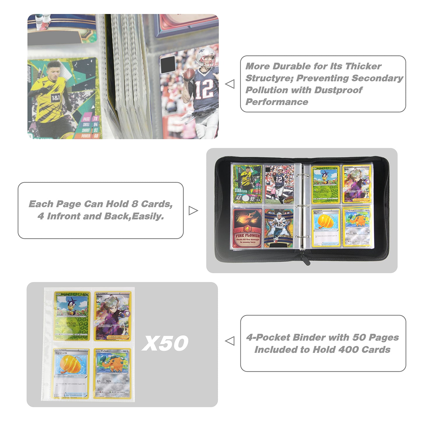 400 Pockets TONESPAC Card Binder Carrying Holder Compatible with Trading Cards Binder, Coupon Organizer Baseball Card Sleeves, S