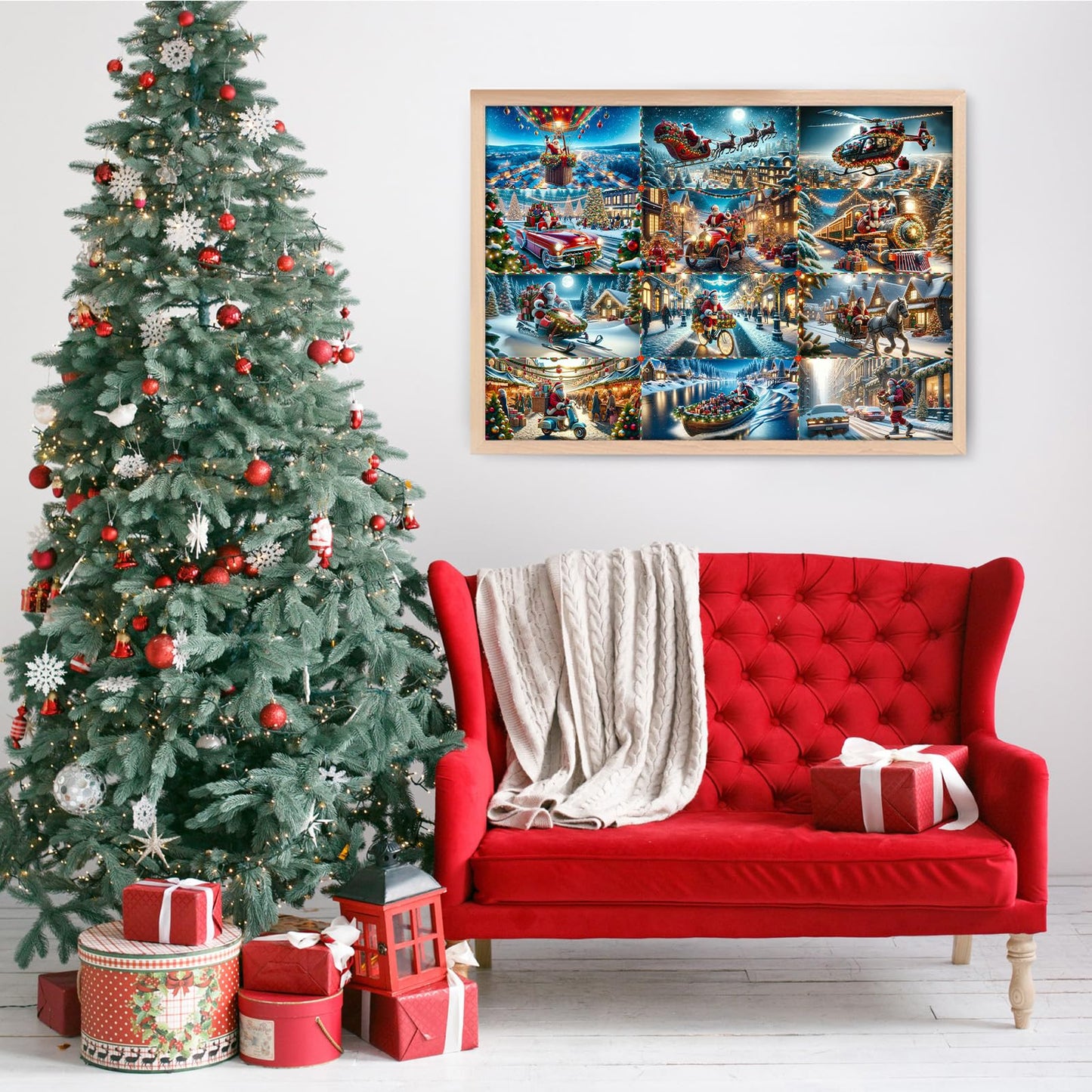 Christmas 1000 Piece Puzzle For Adults, Busy Santa Claus Jigsaw Puzzle Challenging Night Game, Winter Holiday Puzzles Interlock