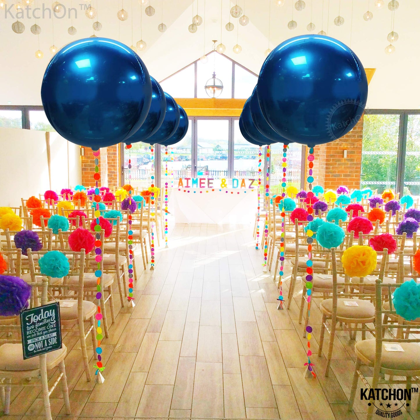 Katchon, Mylar Metallic Blue Balloons - Big 22 Inch, Pack Of 6 | Round Blueberry Balloons For Blueberry Party Decorations | Navy Blue Metallic Balloons | Blue Easter Balloons For Easter Decorations