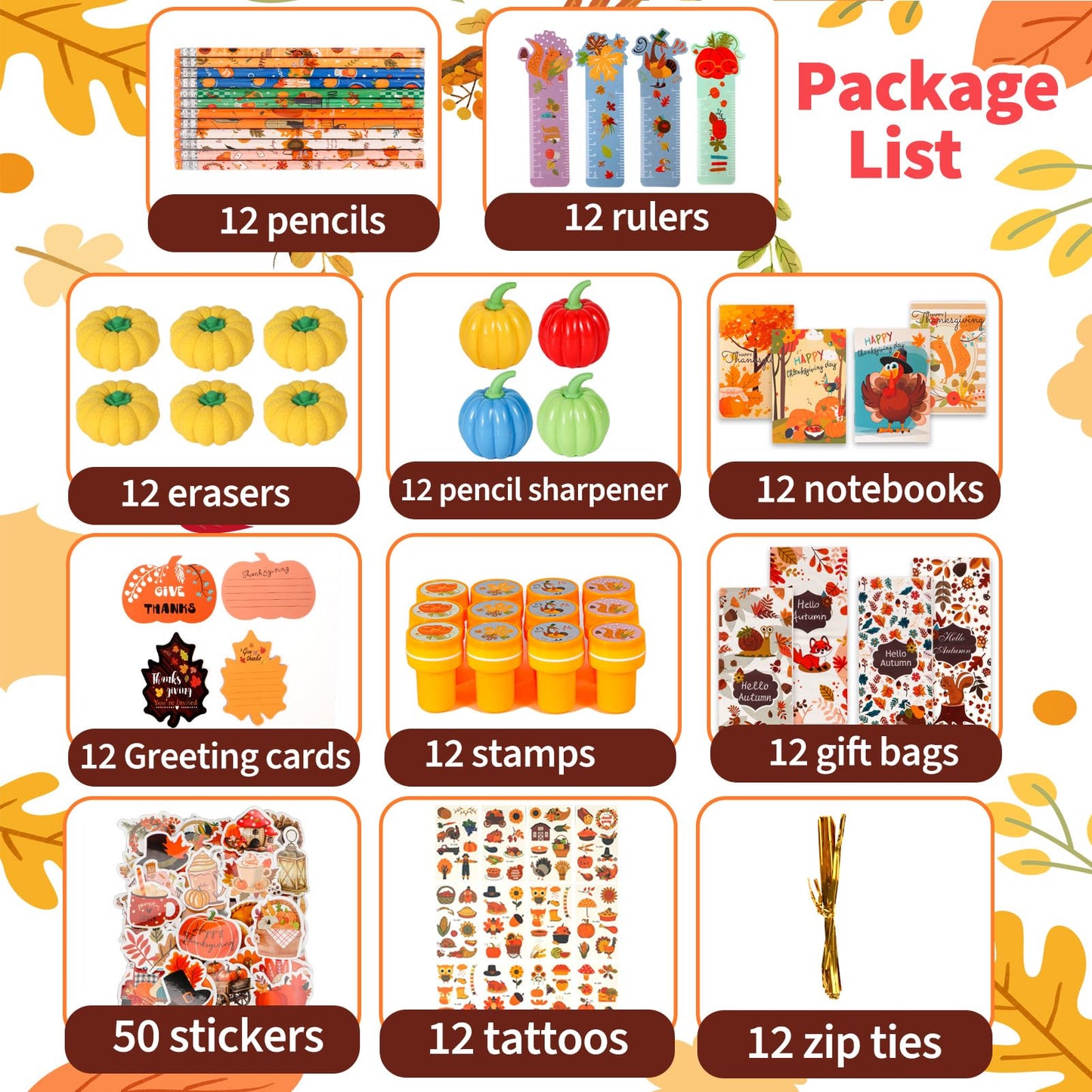 Atonofun 158 Pcs Thanksgiving Party Favors, Thanksgiving Stationery Set with Mini Notebook Stampers Pencils Erasers Tattoo Stick