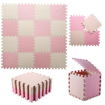 Foam Play Mat For Baby, 0.4 Inch Thick Foam Interlocking Floor Mats, Soft Non-Toxic Baby Playmat, Solid Colored Puzzle Play Mat Kids Floor Mats, 16 Tiles, White/Purple/Pink/Loli Pink