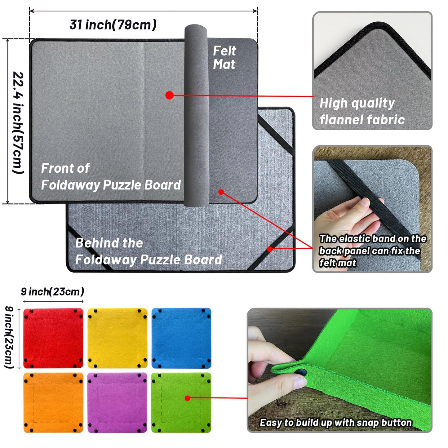 Folding Puzzle Board With 6 Puzzle Sorting Trays, Puzzle Felt Mat,For Puzzle Storage Puzzle Saver, Non-Slip Surface, Up To 1000