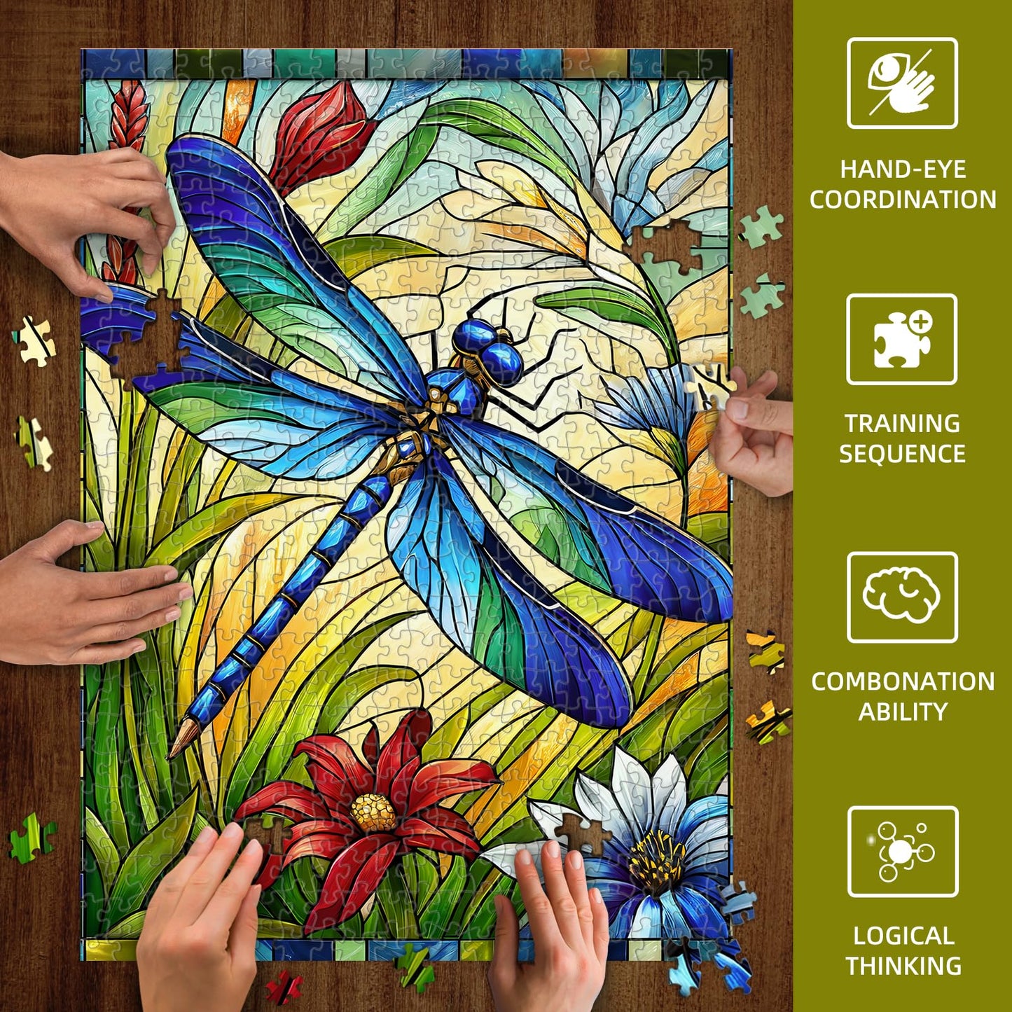 Sutinban Stained Glass Dragonfly 500 Piece Puzzles for mature-themed  Colorful Flower Jigsaw Puzzle 500 Pieces  Impossible Challenging mature-themed Puzzles for Happy Family Time  Great Gift for Puzzle Lovers