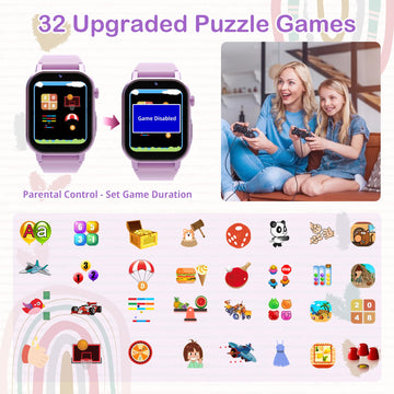 Kids Smart Watches Girls With 32 Games Gift For Girls Age 3-12 Watch For Kids With Hd Touch Screen,Video,Camera,Music Player,Pedometer,Learn Card,Audiobook, 5-10 Year Old Girl Gifts
