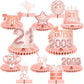 Happy 21St Birthday Rose Gold Table Honeycomb Centerpieces Balloons Theme Decor Table Decorations Table Toppers For Girls Women Sweet Princess 21 Years Old Pink Birthday Party Bday Supplies Ornament