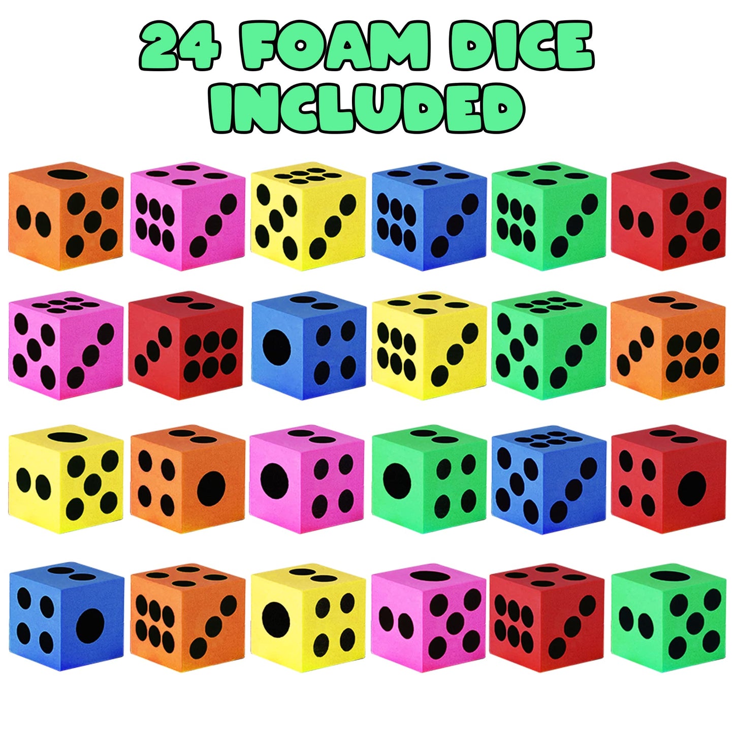 Artcreativity Colored Foam Dice Set - Pack Of 24-1.5 Inches Big - Colorful Dice Set - Six Assorted Colors - Fun Playing Games - Great Gift For Kids