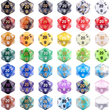 AUSTOR 42 Pieces Polyhedral Dice 20 Sided Game Dice Set Mixed Color Dices Assortment with a Black Velvet Storage Bag for DND RPG