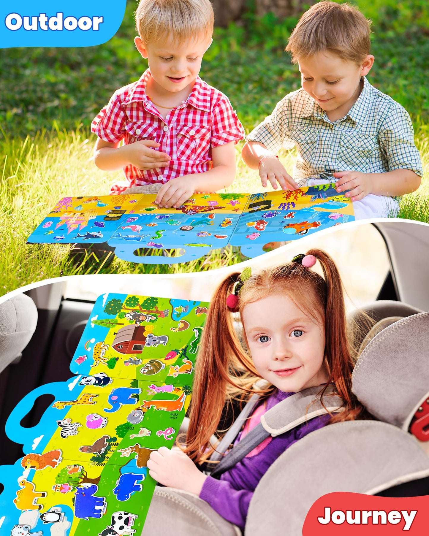 Walenced Reusable Sticker Book for Toddlers, Multicolor, Ages 1-4, Plastic Craft Activities, Travel Toys, Model FR-888