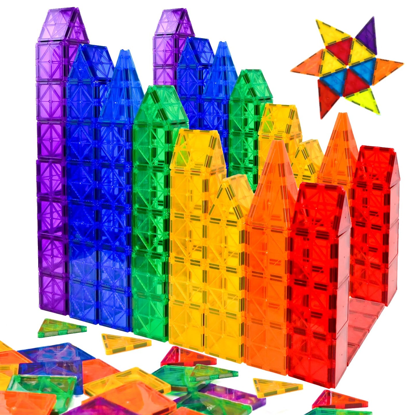 Fnjo Magnetic Tiles, 52 Pcs Magnet Building Set, Magnetic Building Blocks,Construction Stem Toys For Kids, Gift For Boys Girls