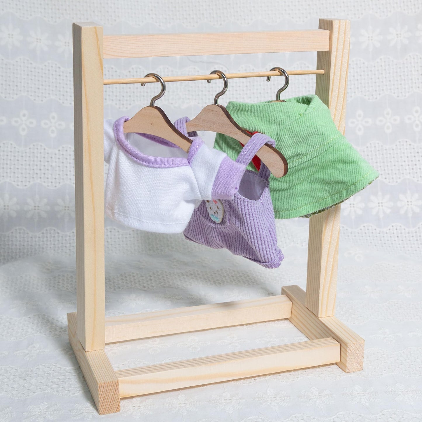 17cm Doll Clothes - Kawaii Chic Style Set for 17cm Dolls  Cute Doll Outfit with Accessories - Puprle Bear Romper + Purple Shirt + Heart Shaped Green Hat (NO Doll)