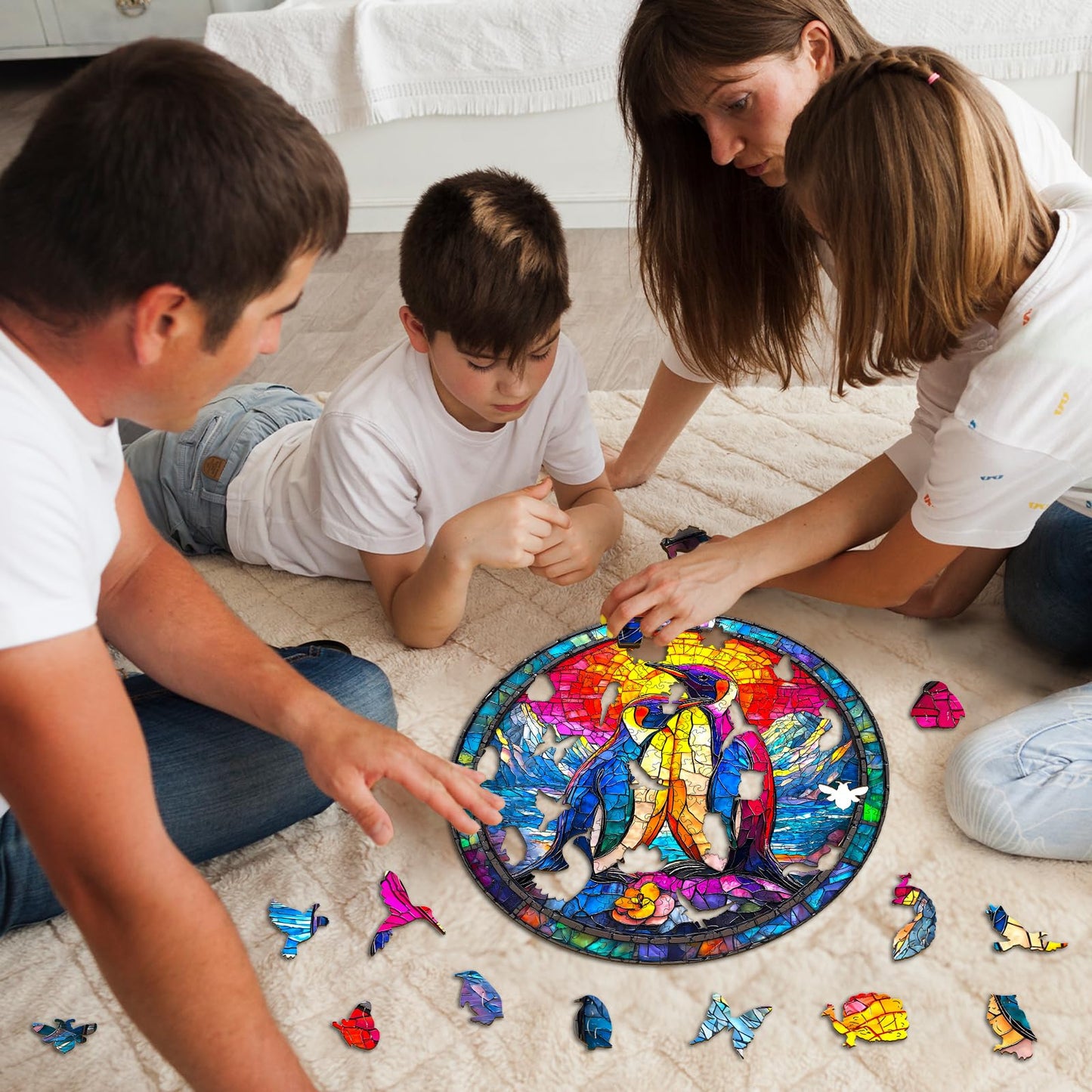 Wooden Puzzles for mature-themeds - Challenging Colorful Couple Penguins mature-themed Puzzle  Unique Animal Shaped Wooden Jigsaw Puzzles for mature-themeds  Creative Gifts Family Games 13.4 * 13.4in 295pcs