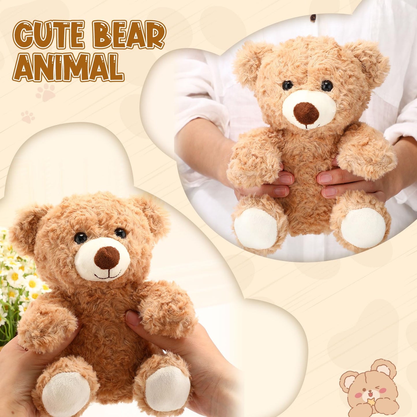Jenaai 8 Pcs 10 Inch Stuffed Animal Bear Bulk Gift Soft Cute Baby Shower Bear Small Stuffed Plush Toys for Girls Boys Kid Child