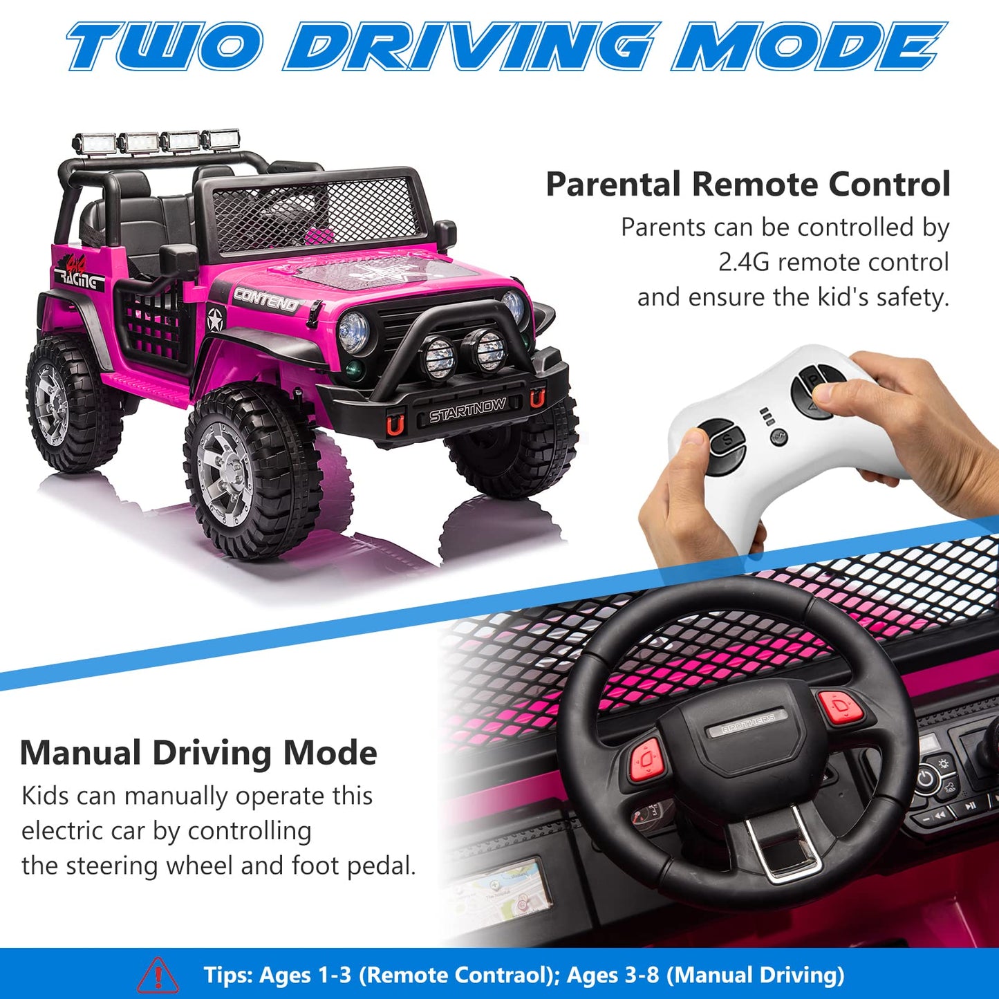HOMFAMILIA 2 Seater Kids Ride On Truck, 12V Battery Powered Electric Vehicle Car for 2 Kids, w/Spring Suspension, Remote Control