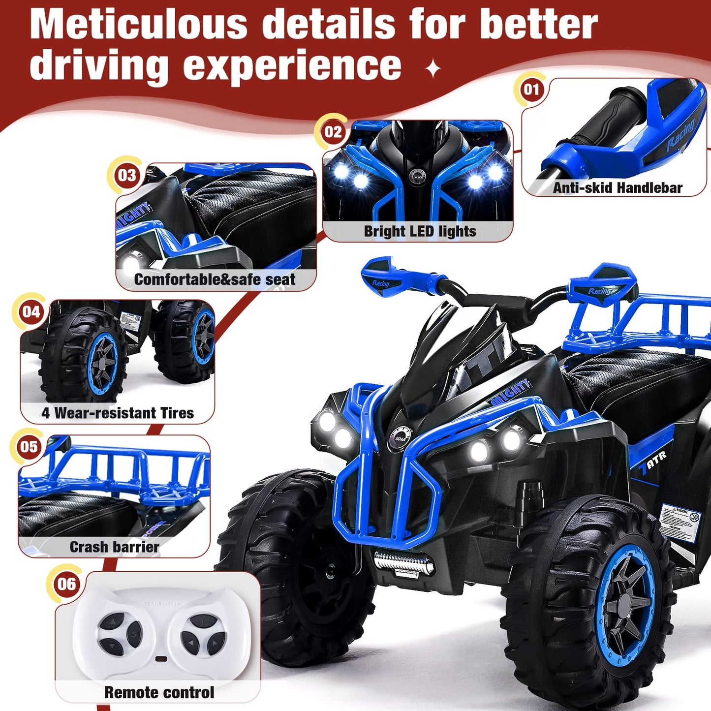 Soar Remote Control Four Wheeler for - Electirc Toddler 4 Wheeler for 3-6, Ride on ATV 12v Battery Powered, Kids Quad with LED L