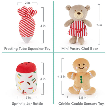 Gund Baby Play Soft Collection, My First Gingerbread House 5-Piece Playset With Rattle, Squeaker And Crinkle Plush Toys, Sensory