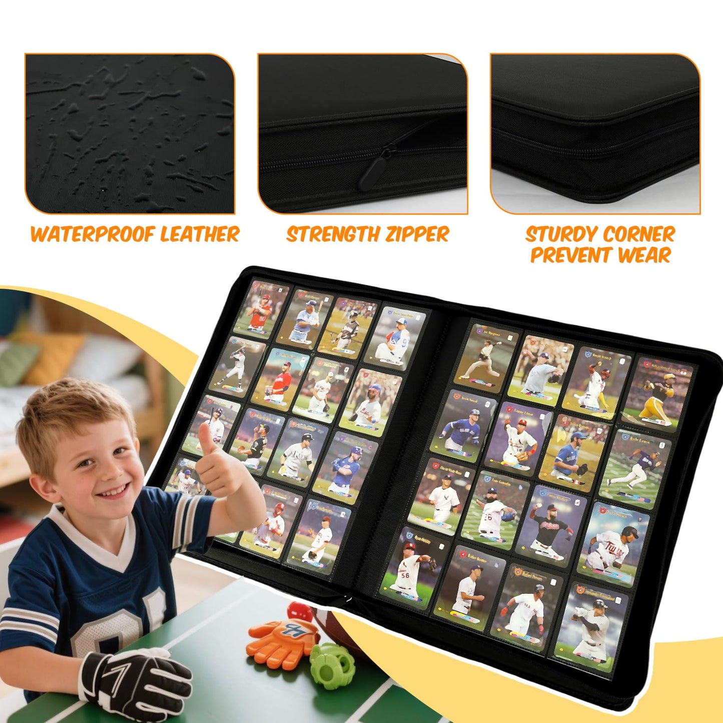 enhanced Card Binder 16 Pocket  1000+ Cards PU Cover Trading Card Binder Side Loading Card Collection Album Holder Folders for MTG  TCG  Game Cards & Sports Cards  Kpop (black)