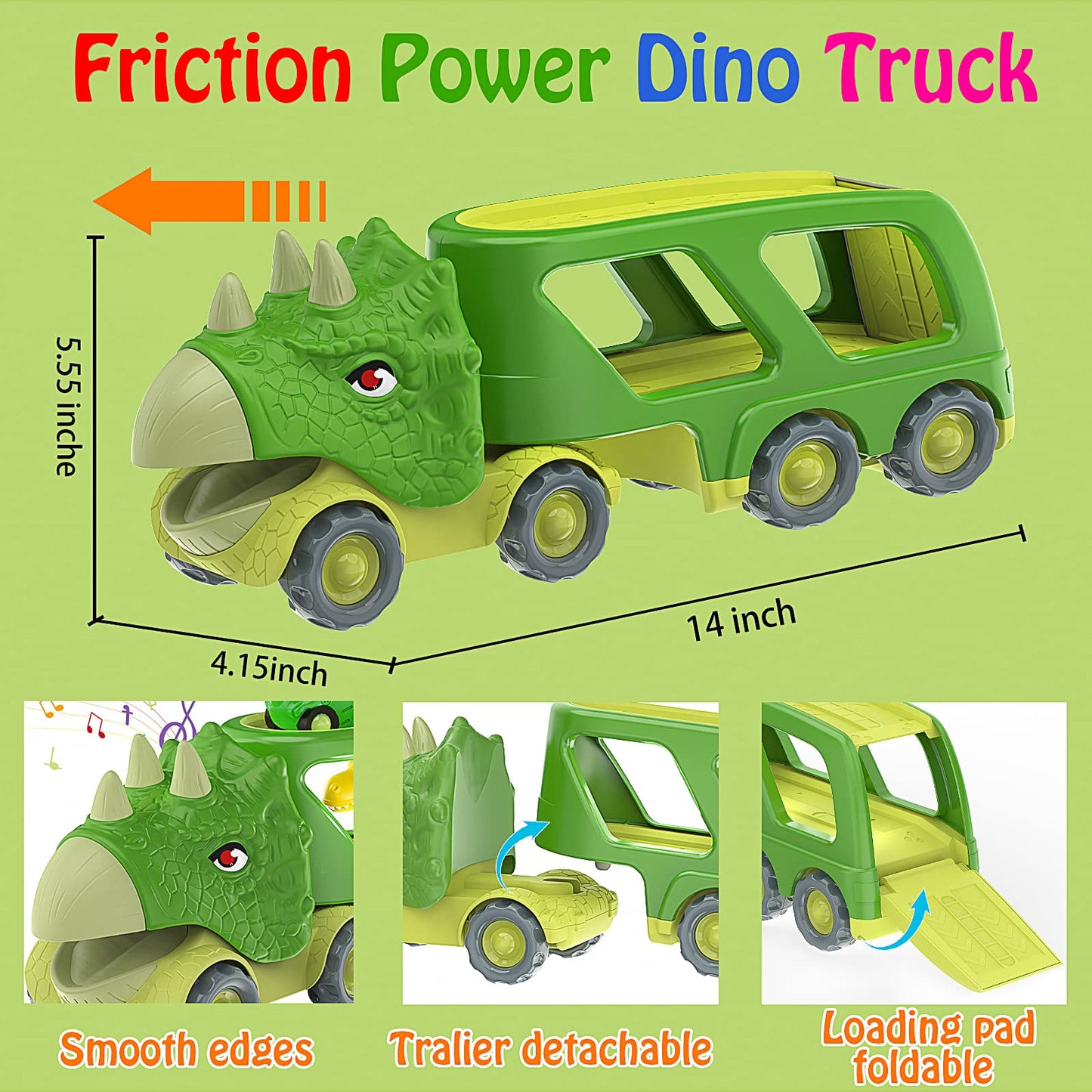 Veslier Dinosaur Transport Carrier Truck with 4 Pull Back Dino Cars, Assorted Colors, Ideal Christmas/Birthday Gift for Kids 18M+