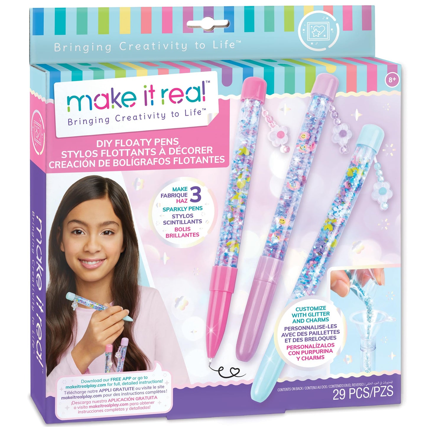 Make It Real: DIY Floaty Pens  Make 3 Sparkly Pens, Customize with Glitter & Charms, Tweens, Girls & Kids Ages 8+
