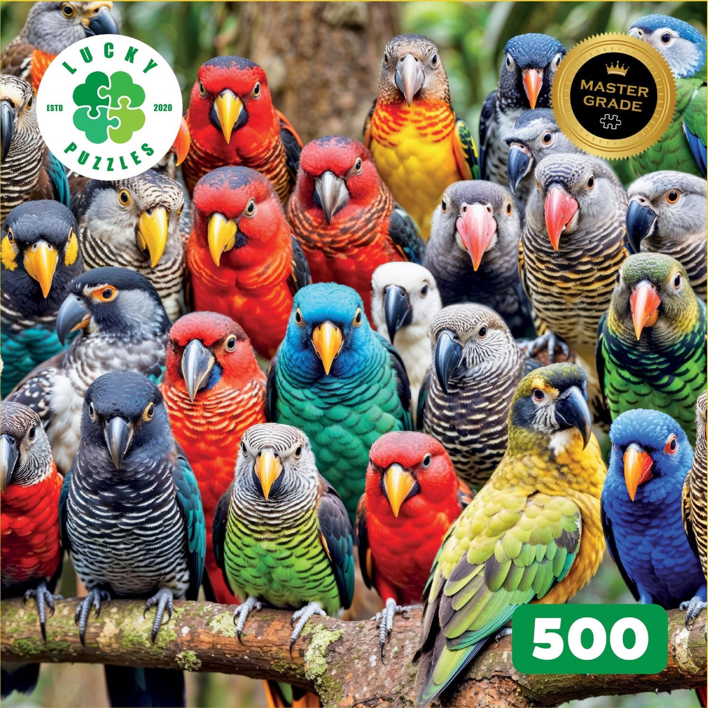 Lucky Puzzles 'Feathered Friends Fiesta' | 500 Piece Jigsaw Puzzle For Adults | Unique Bird Artwork | Best Challenging Puzzles F