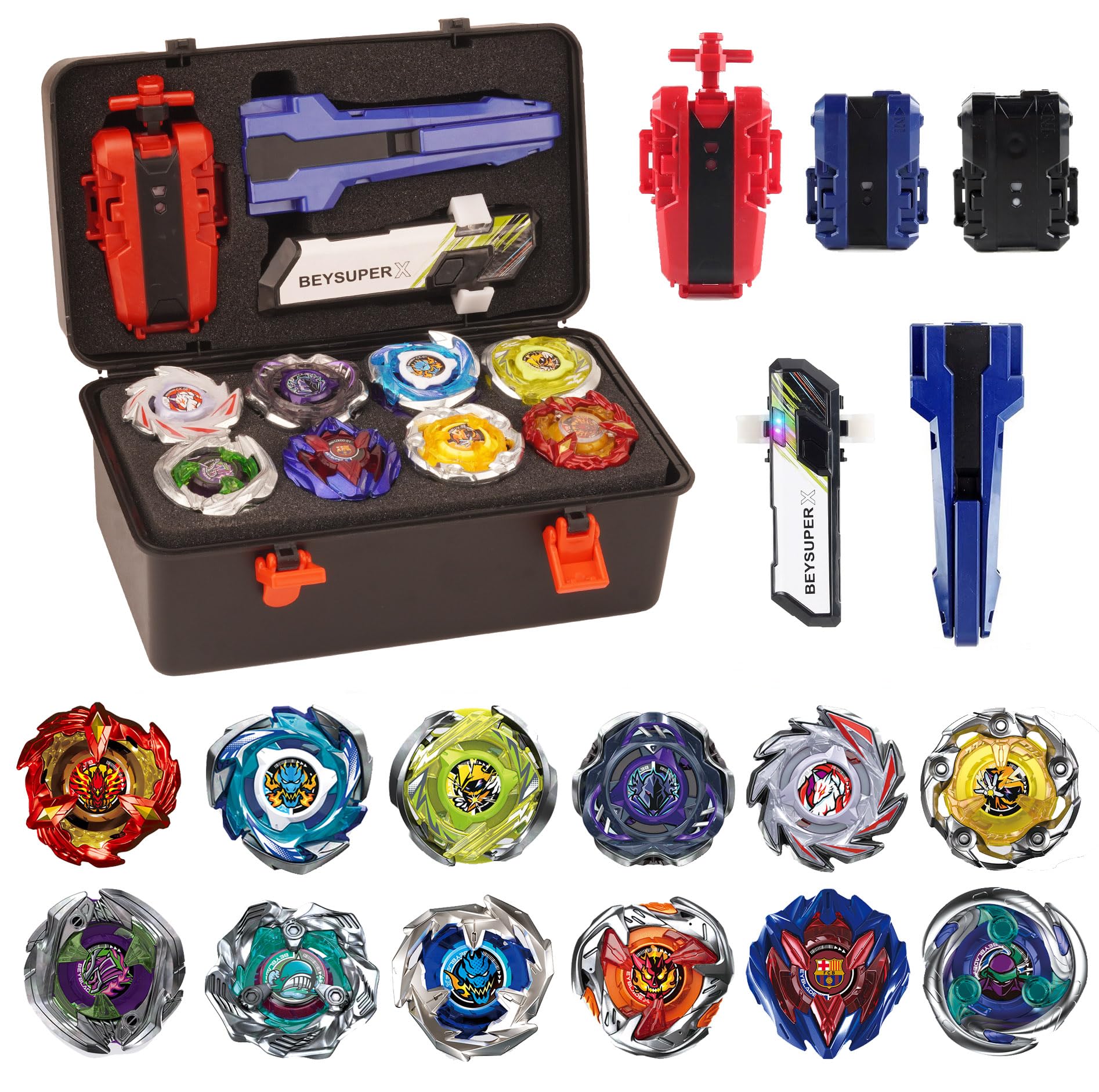Battling Burst Gyro cutting edge Toy Set Gift 12 Burst Spinning Tops 2 Two Way Launchers Grip Starter for Boys Children Kids 6 8 10 12+ Battle Game with Portable Box