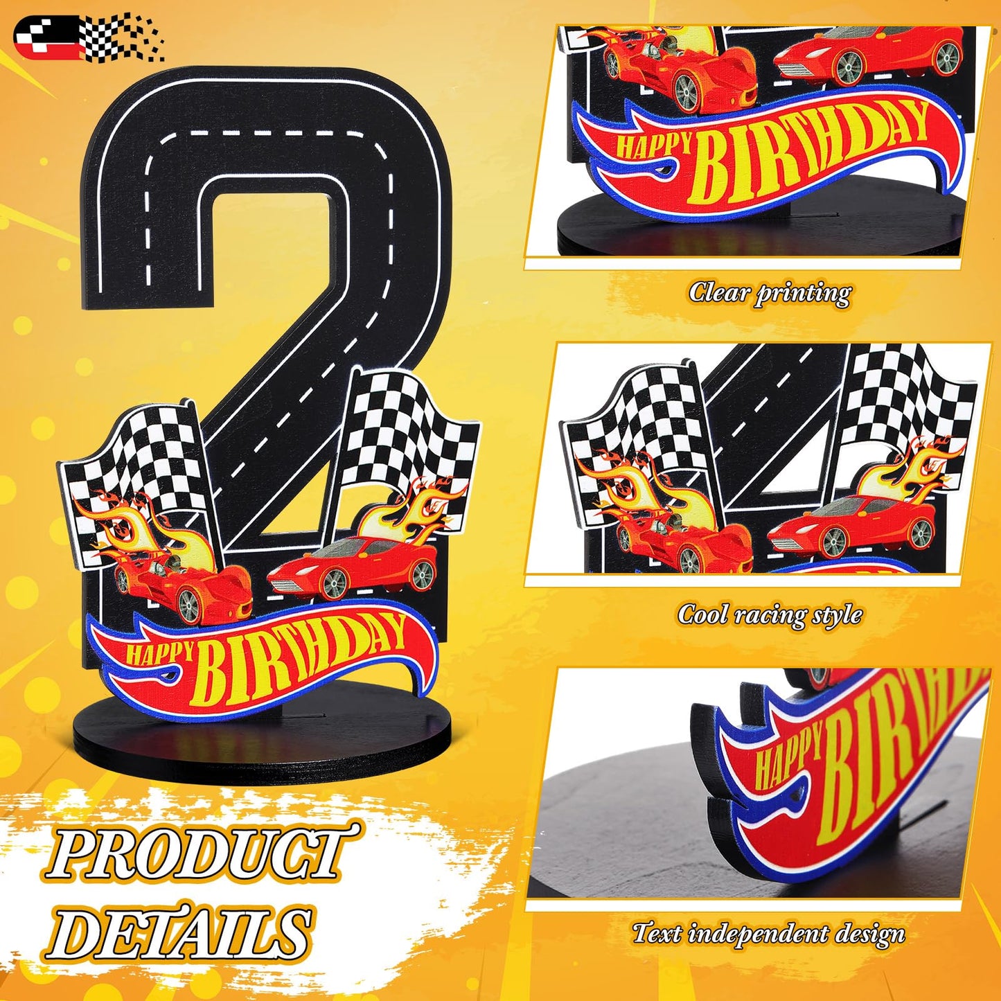 MiniInflat Race Car 2nd Birthday Number Sign Centerpiece Race Car Theme 2nd Birthday Party Supplies Wooden Table Decoration Phot