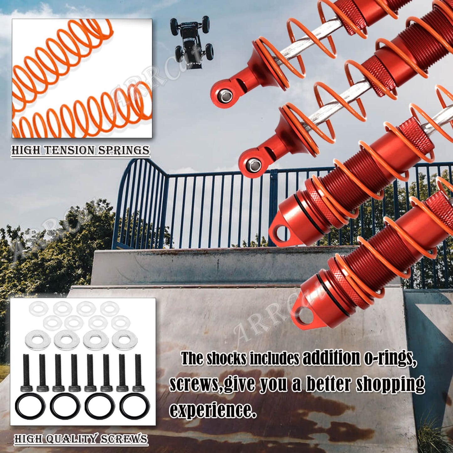 ARRCat Aluminum Big Bore Shocks Upgrades Parts for Arrma 1/8 Kraton 6S BLX Outcast 6S BLX Notorious 6S BLX,4PCS Front Rear Full