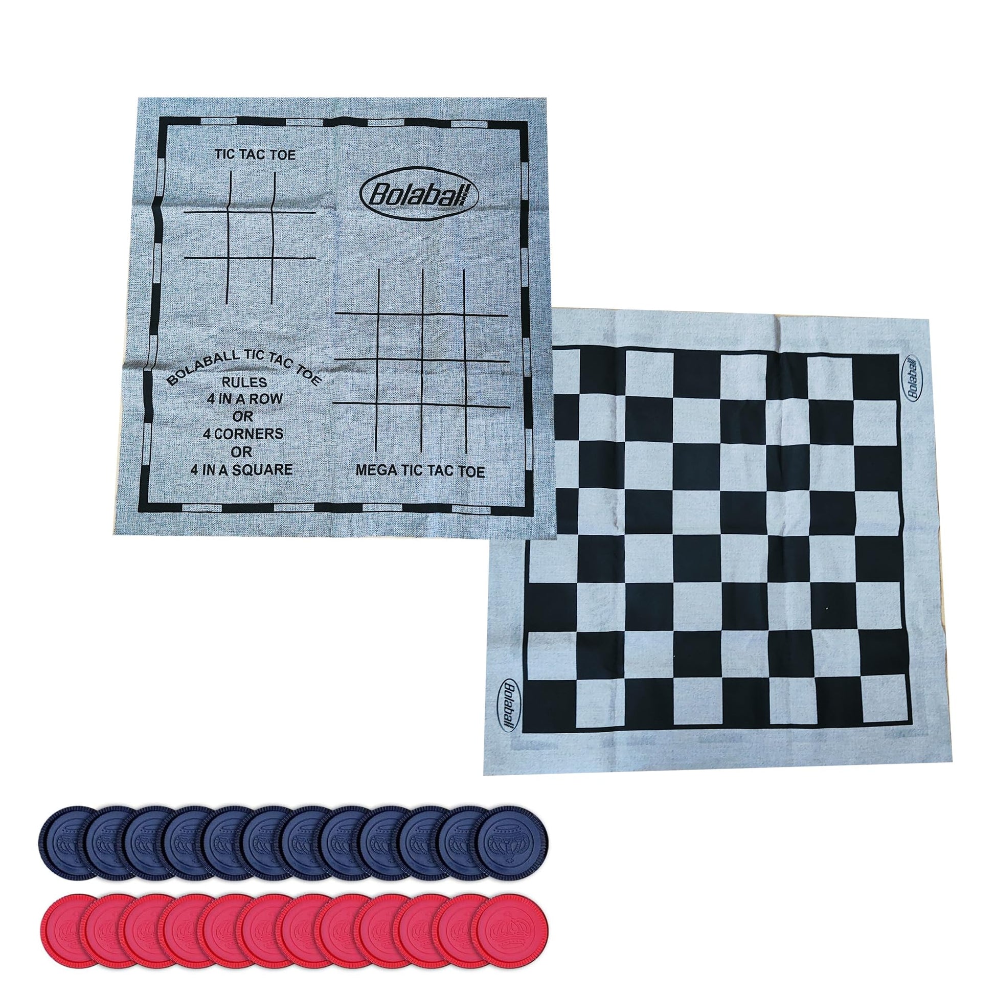 Bolaball 3-In-1 Giant Checkers, Tic Tac Toe Jumbo Game, 26''X26'', Reversible Carpet, Indoor Outdoor Yard Board Game For Family 