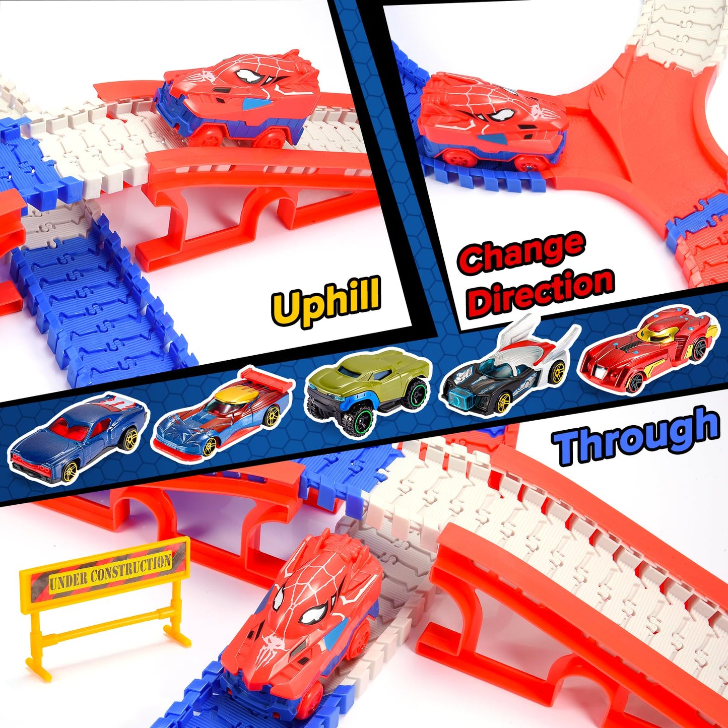 Aetyni Spider Toys for Boys 3-4: 251 PCS Spider Race Track with 5 Alloy Cars Toys for 3 4 5 6 Year Old Boys Car Tracks for Kids