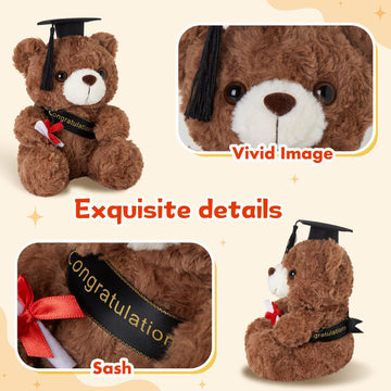 Athoinsu 9'' Graduation Bear Class of 2025 Teddy Bear Stuffed Animal with Black Grad Cap Soft Light Brown Kindergarten Preschool