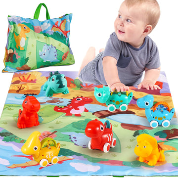 Alasou 7 Pcs Dinosaur Car Toys With Playmat/Storage Bag|1St Birthday Gifts For Toddler Toys Age 1-2|Baby Toys For 1 2 3 Year Old