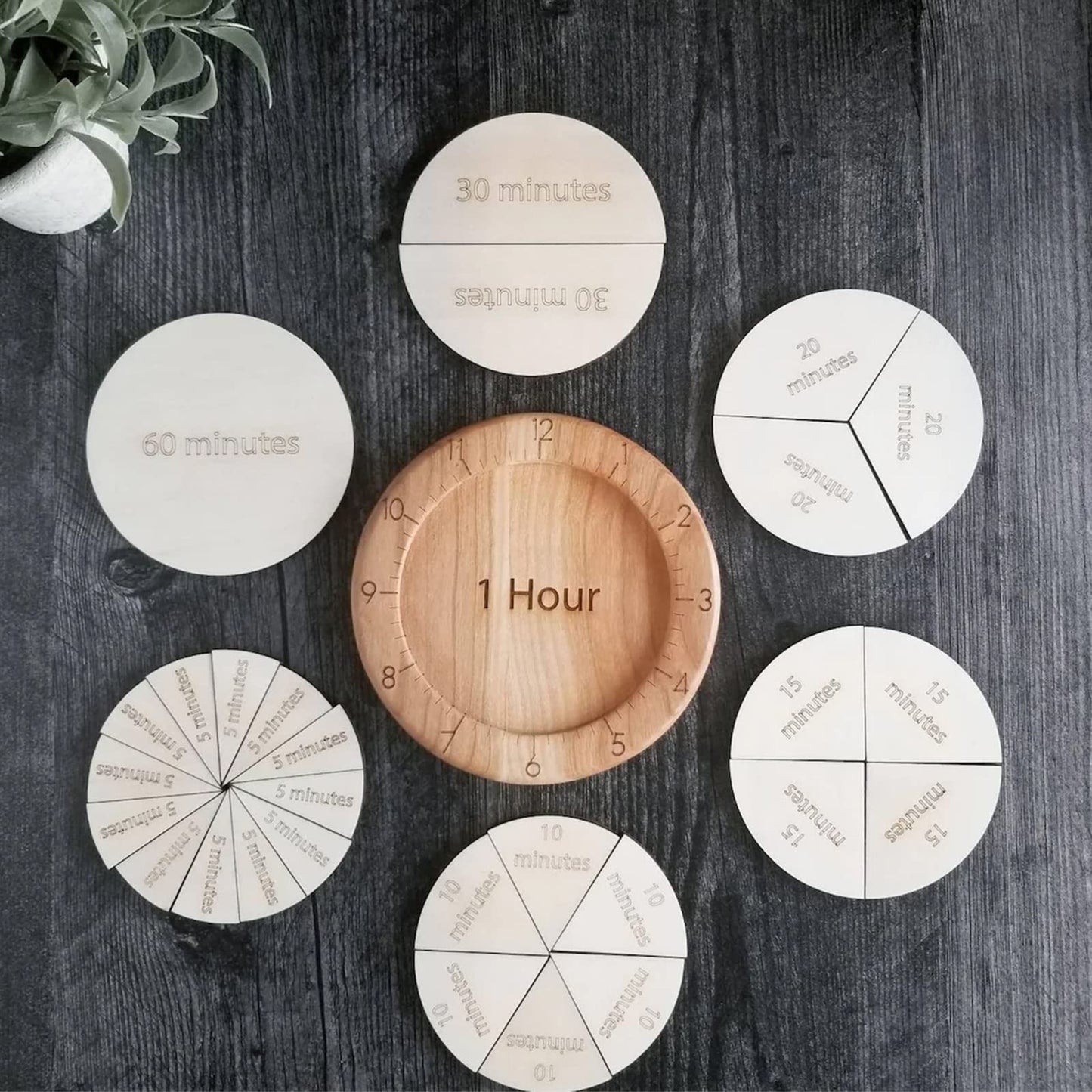 Merryheart Wooden Time Fraction Learning Clock, Cognitive Clock Education Puzzle Toys For Children, Clock For Kids Learning To T