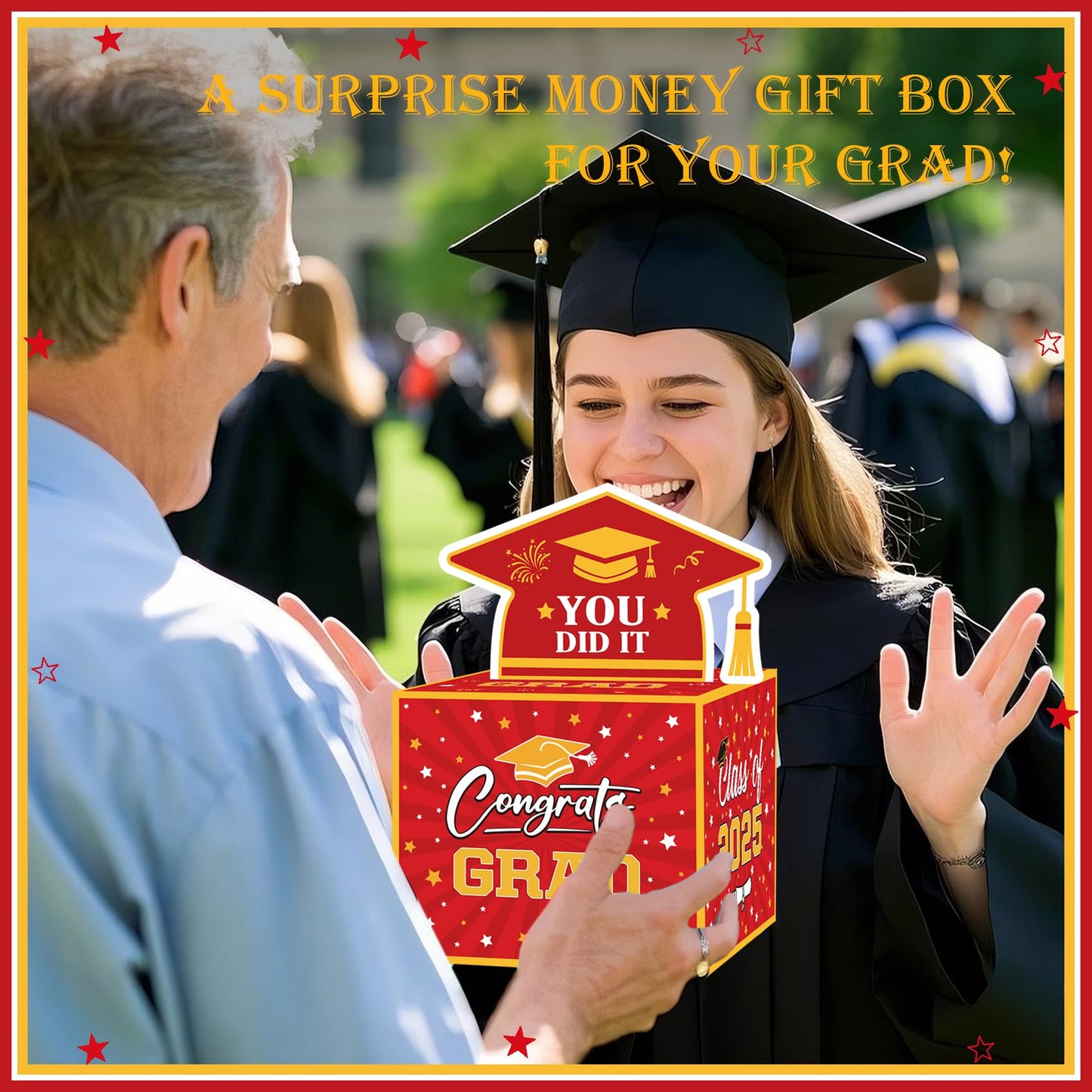 Meiidoshine Graduation Gifts, Graduation Money Box Red, Surprise Grad Money Holder with Pull Out Card, Class of 2025 Funny Cash