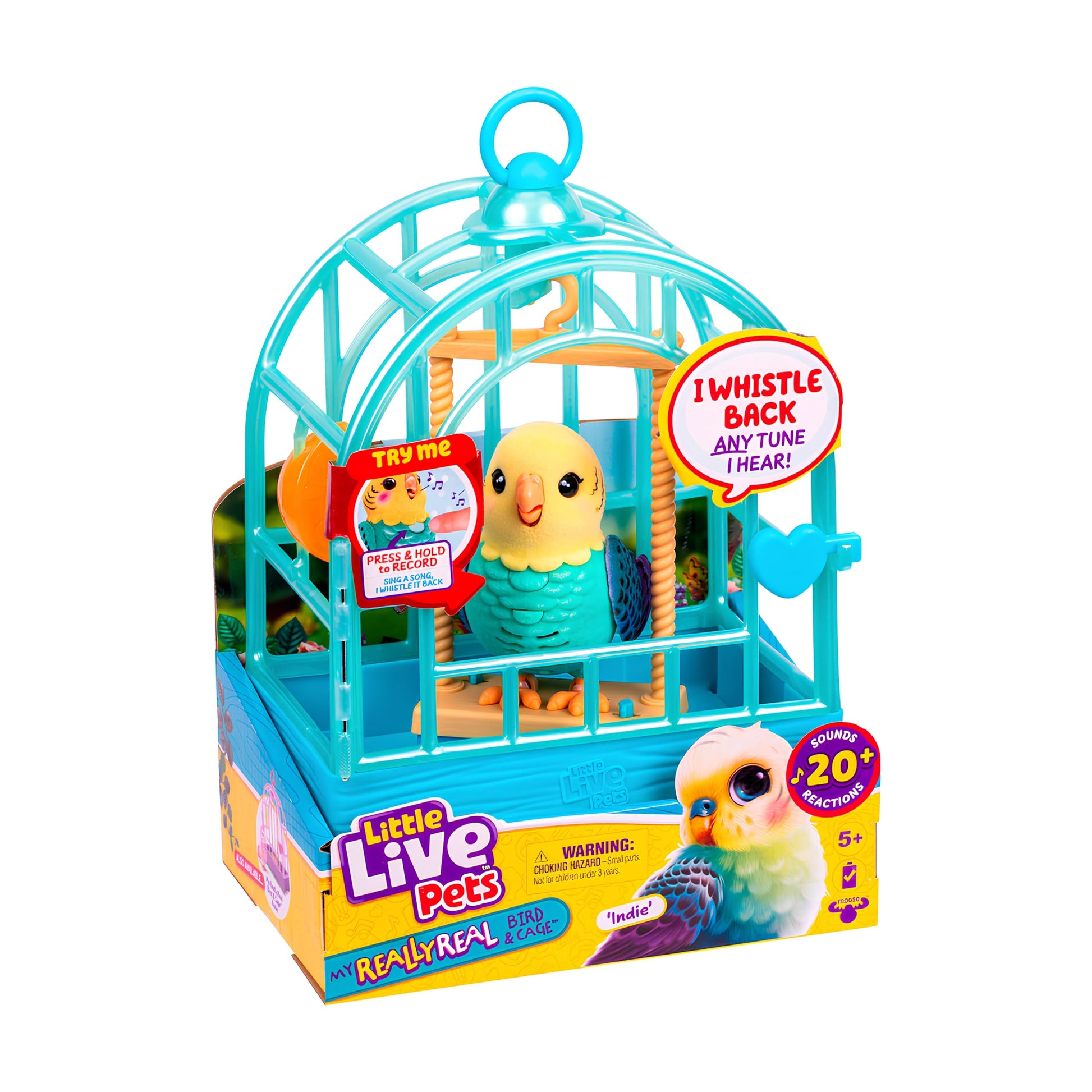 Little Live Pets My Really Real Talking Bird Toy & Cage  Indie, Interactive Voice Repeating Toy, 20+ Sounds & Reactions, Talkin