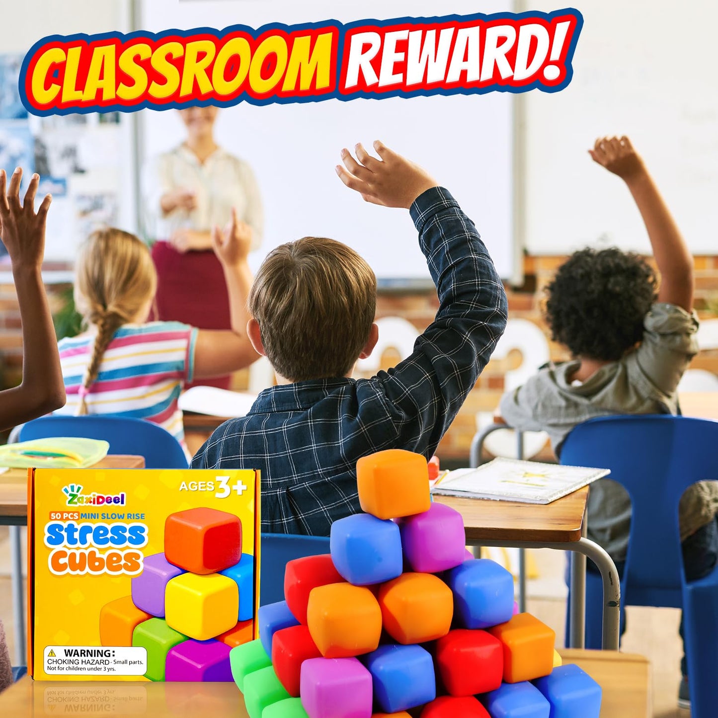 Mini 50 Pack Slow Rising Stress Cube: Stretchy Fidget Toys for Anxiety Relief, Pull Stretch Fidgets for Classroom Prize, Classro