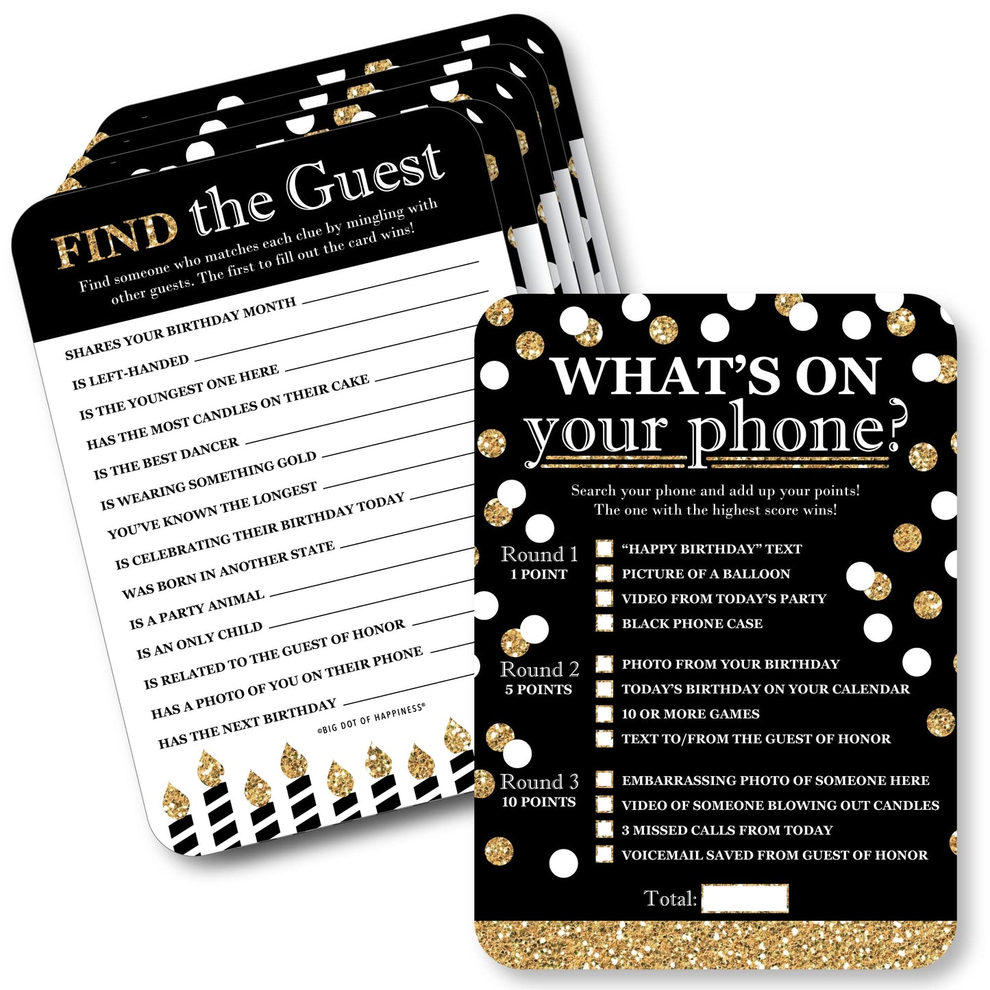 Big Dot of Happiness mature-themed Happy Birthday - Gold - 2-in-1 Birthday Party Cards - Activity Duo Games - Set of 20