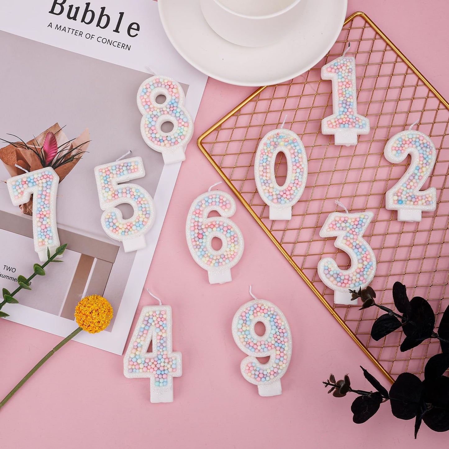 Birthday Candles, 0-9 Number Macaron Cake Candles Glitter Cake Topper Decorations for Wedding Anniversary Birthday Party (1)