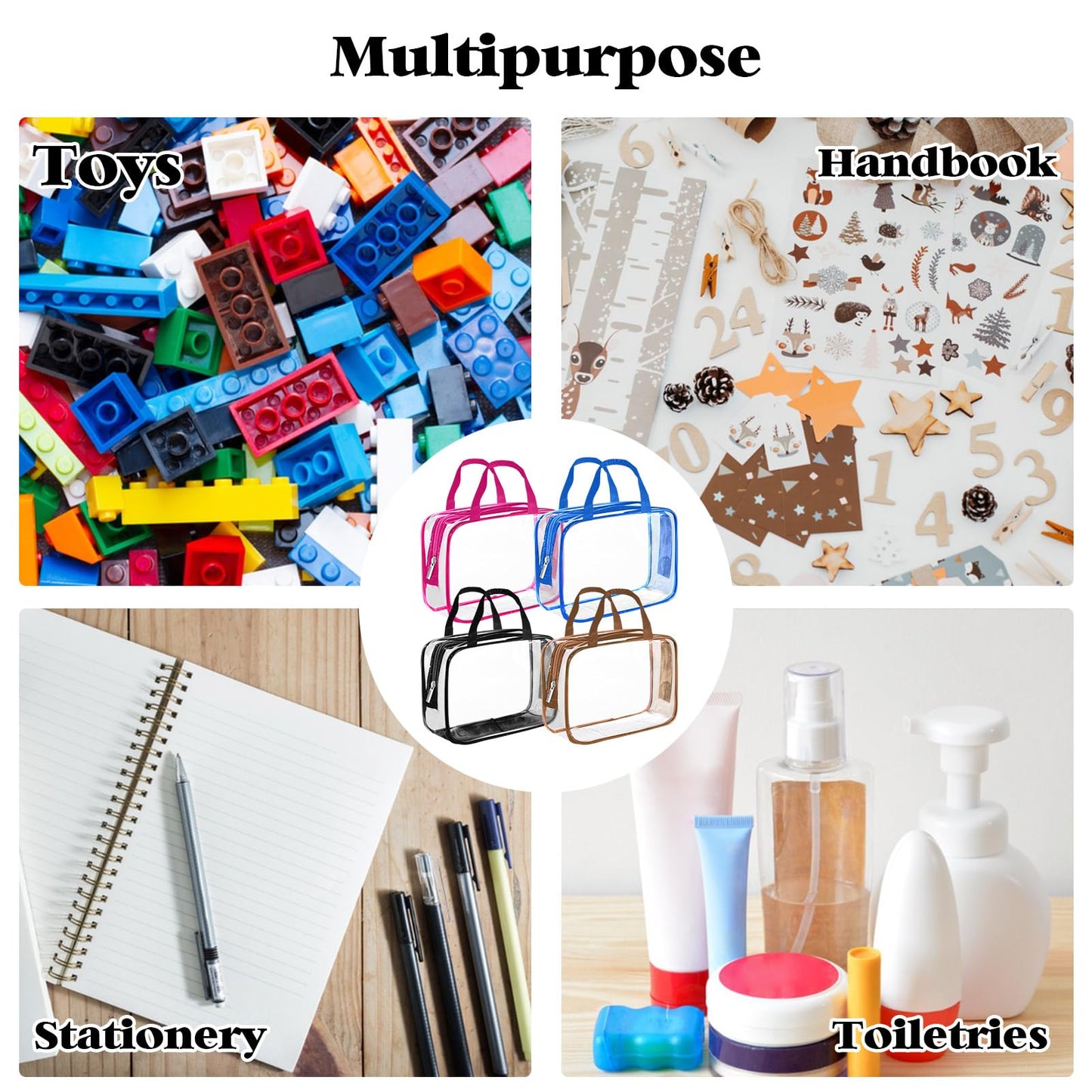 8 Packs Colorful Pvc Toy Storage Bags Toiletry Bags Waterproof Kids Zippered Toy Organizing Bags For Building Blocks Puzzle Stat