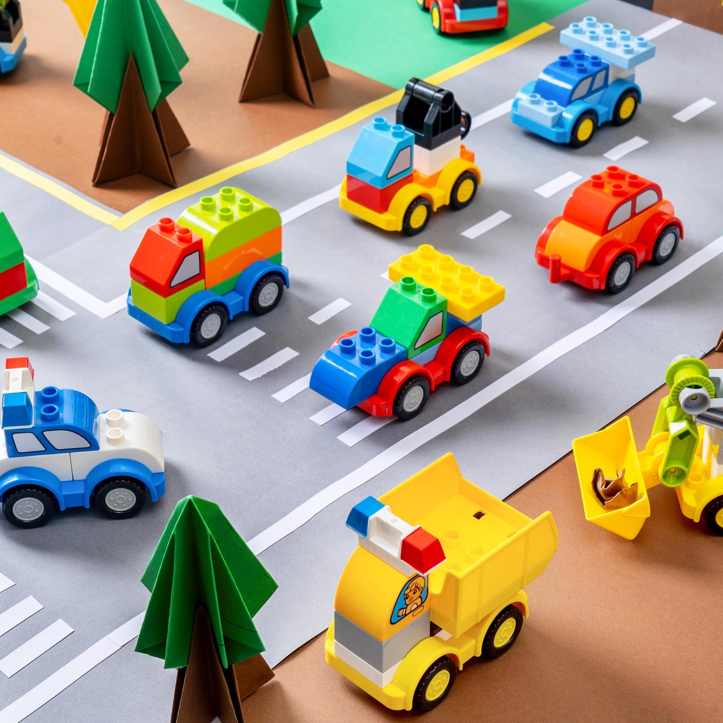 JOYIN 80Pcs Toddlers Car Building Blocks Set, 12 Vehicles, Plastic, Multicolor, Model JOYIN 574, Ideal Gift for Kids