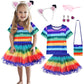 Yodison Cat Dollhouse Rainbow Tutu Dress For Girls, Birthday Outfit Set Costumes With Headband And Bag Halloween Party (110Cm/3-