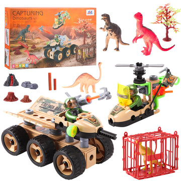 Dinosaur Building Toys, Stem Learning Toys 5+ Years,Dinosaur Park World,Capture Jurassic Play Set With Armored Car,Helicopter,4